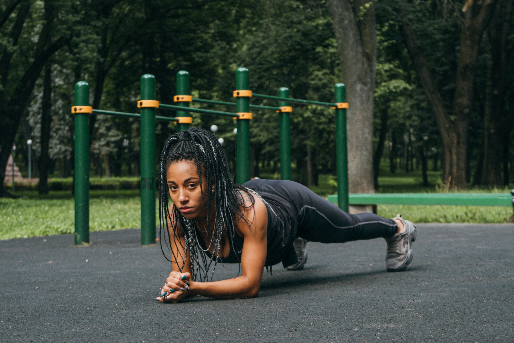 Woman exercising outdoors in a park